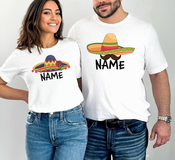 Personalized Cinco De Mayo T-shirt, Custom Party Shirts, Mexican Hat Shirt, Personalized Gift, Festival Shirt, Mexican Couple Shirt