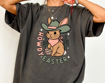 Howdy Easter Bunny Shirt, Western Easter Tee, Cowboy Bunny Tee, Comfort Colors Spring Shirt, Country Easter Gift, Cactus Easter Design