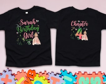 Wicked Birthday Girl Shirt, Personalized 2-Sided Tee, Chapter Age Custom Tee, Glinda Elphaba Inspired Gift, Witch Pink Green Birthday Shirt