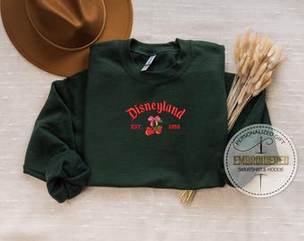 Disneyland EST 1955 Sweatshirt,  Embroidery Cherry Bow Crewneck, Coquette Aesthetic Disney Sweater, Vintage Disney Park Outfit, Cozy Sweater