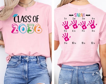 Custom Class Shirt, Hand Print Tee, Pupil Name, Graduation Shirt, Grow with Me Shirt, First Day of School, Class 2 Sides, Graduation Year