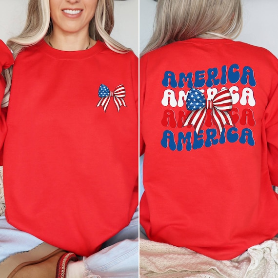 America Sweatshirt, Coquette Bow Shirt, 4th Of July Hoodie, Independence Day T-Shirt, USA Shirt, American Flag Tee, Red White and Blue Tee