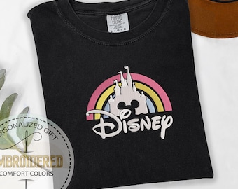 Disney Rainbow Shirt, Embroidered Tee, Comfort Colors, Magical Castle Tee, Disney Trip Gift, Matching Family Vacation Shirt, Disney Fan Gift