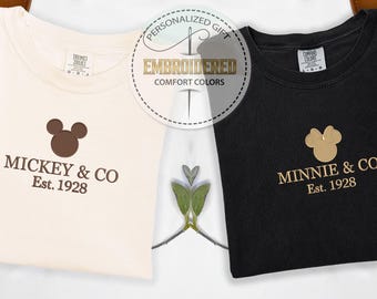 Mickey Or Minnie Embroidered Shirt, Disney Inspired Embroidery Tee, Mickey & Co 1928 Design, Comfort Colors Tee, Disney Trip Gift