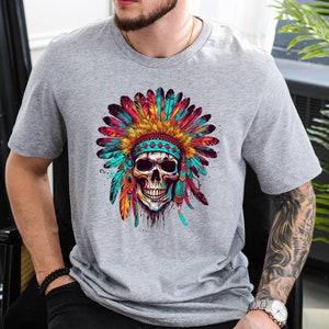 T-shirt Tribal Native American Chief Skull 3D - Homme/Femme - Unisexe - Neuf Avec étiquettes