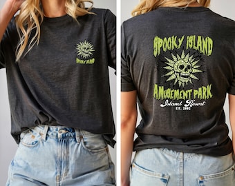 Spooky Island Amusement Park Tee, Vintage Disco Skull Halloween Shirt, Haunted Resort Graphic T-shirt, Y2K Nostalgia Tee, Gift For Him