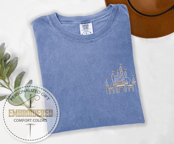 Disney Castle T-Shirt, Embroidered Tee, Comfort Colors, Magical Kingdom Shirt, Fairytale Fan Outfit, Disney Gift, Theme Park Fashion