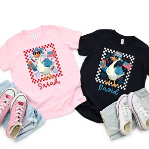 Fourth Of July Goose Shirt For Kids, Personalized Name Tee With Funny Snack , Cute Patriotic T-shirt For Children, Custom USA Holiday Gift