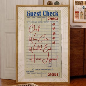 Guest Check Poster, Chef Was Cute Would Eat Here Again, Retro Kitchen Decor Printable, Restaurant Typography Print, Kitchen Wall Art Gift