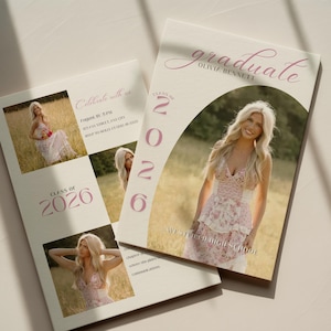 Pink Graduation Announcement Template | Class of 2026 Senior Photo Card | Editable Canva Grad Invite | Minimal Grad Party Invitation