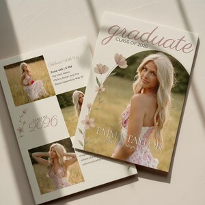Floral Graduation Announcement Template | Class of 2026 Senior Girl Photo Card | Editable Canva Grad Invite with Front & Back Options