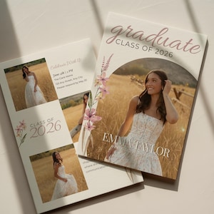 Floral Graduation Announcement Template | Personalized Senior Girl Grad Invite, Class of 2026 Wildflower Graduation Card, Editable Canva