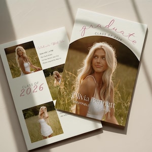 Modern Graduation Announcement Template | Class of 2026 Senior Photo Card | Editable Canva Grad Invite with Front & Back Options