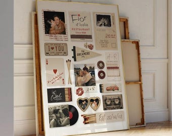 Póster DIY con diseño de caja de cerillas: Arte personalizado con caja de cerillas (Plantilla editable en Canva, digital) - Regalo de aniversario para novios / Más de 750 elementos