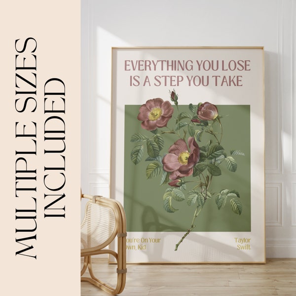 You're On Your Own Kid Vintage Floral Print, midnights taylor lyrics, YOYOK Midnights Wall Print Quote, Gifts for Girlfriend, DIGITAL