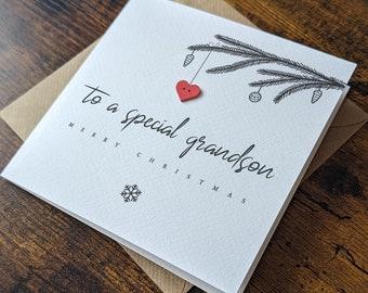 Christmas Card for GRANDSON, To A Special Grandson Christmas Card, Personalised Card for Grandson, Handmade Card for Him