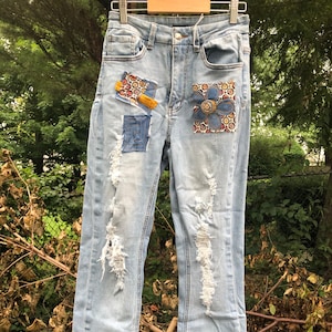 Frayed Hem Stonewashed Monogram Patch Jeans - Women - Ready-to-Wear