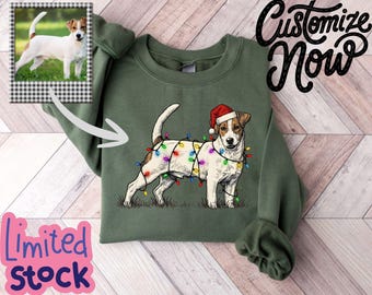 Custom Pet Christmas T-Shirt with Photo Sweatshirt, Custom Dog/ Cat Christmas Sweatshirt,  Personalized Dog Santa Hat Graphic