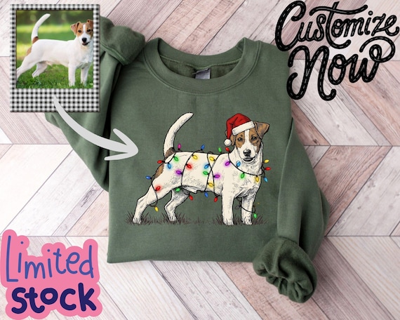 Custom Pet Christmas T-Shirt with Photo Sweatshirt, Custom Dog/ Cat Christmas Sweatshirt,  Personalized Dog Santa Hat Graphic