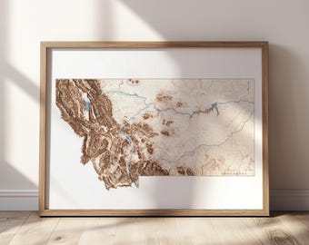 Montana Mountain Map Print: Vintage Style Topography Art