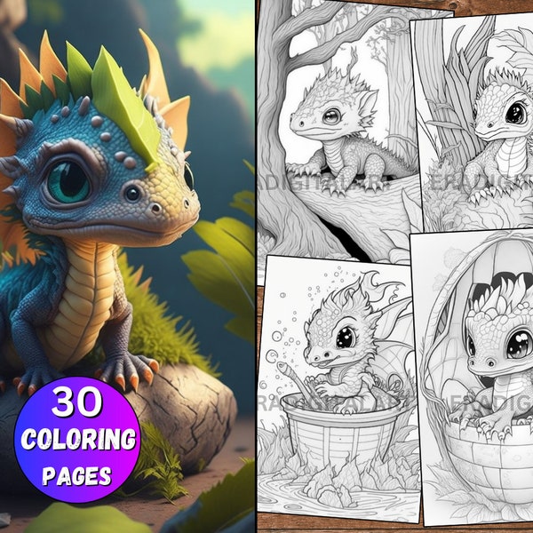 Baby Dragon Coloring Page - Etsy