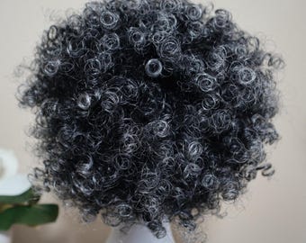 Mini coleta rizada con cordón ajustable / Extensión de cabello natural / Gris / Sal y pimienta