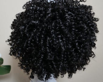 Extensión de coleta con cordón y rizos de paja mini / Cabello natural / Gris / Sal y pimienta