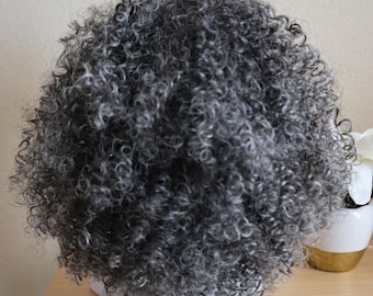 Bohemian Fro Curly Drawstring Ponytail | Natural Hair Extension | Gray | Salt & Pepper