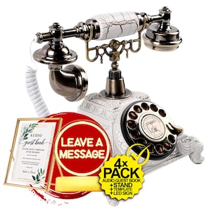 Audio Libro degli Ospiti per MATRIMONI. Audio GUESTBOOK Vintage + LED + Supporto di Lusso. Replica de Telefono Britannico per Matrimonio