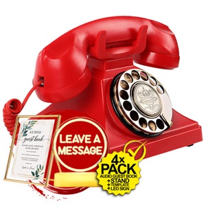 Audio Libro degli Ospiti per MATRIMONI. Audio GUESTBOOK Vintage + LED + Supporto di Lusso. Replica de Telefono Britannico per Matrimonio