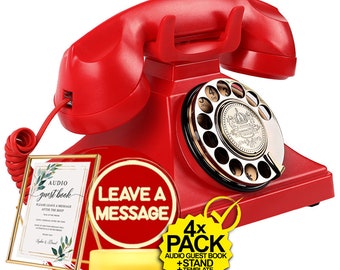 Audio GUESTBOOK for WEDDINGS. Vintage Audio Guest Book + LED + Luxurious Stand. Old replica British Telephone. Retro Wedding Telephone