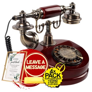 Audio Libro degli Ospiti per MATRIMONI. Audio GUESTBOOK Vintage + LED + Supporto di Lusso. Replica de Telefono Britannico per Matrimonio