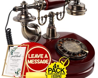 Audio GUESTBOOK for WEDDINGS. Vintage Audio Guest Book + LED + Luxurious Stand. Old replica British Telephone. Retro Wedding Telephone