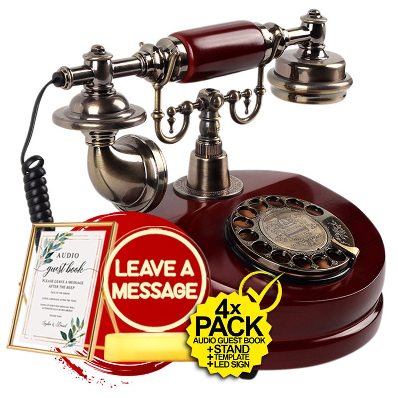 Audio GUESTBOOK for WEDDINGS. Vintage Audio Guest Book + LED + Luxurious Stand. Old replica British Telephone. Retro Wedding Telephone