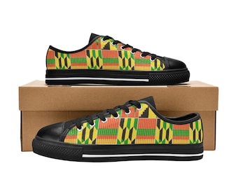 Men’s Kente Canvas Shoes | Aquila Low-Top Sneakers | African Style Footwear