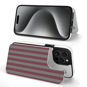 Chevron Stripe iPhone 15 Serie Flip Case Schutzhülle, integrierter Kartensteckplatz, glatte Touch-Textur