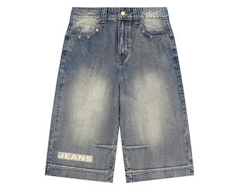 Vintage Wash Baggy Denim Shorts | Loose Fit Wide Leg Jeans Shorts | Y2K Streetwear | Unisex Denim
