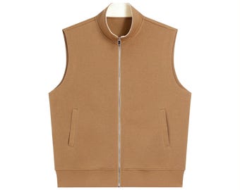 Chaleco unisex grueso con cremallera / Chaqueta sin mangas / Prenda informal urbana / Prenda de abrigo para uso diario