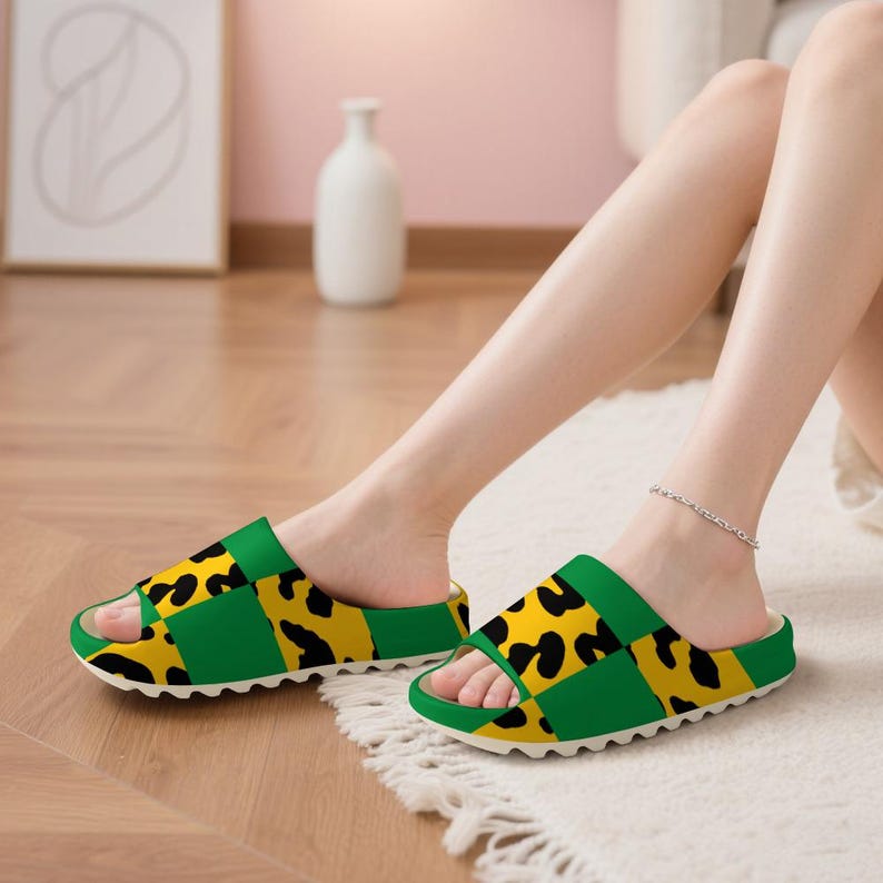 Checkered Animal Print EVA Slippers | Yeezy Style Slides | Unisex Summer Sandals | Lightweight Slip-On Shoes image 1