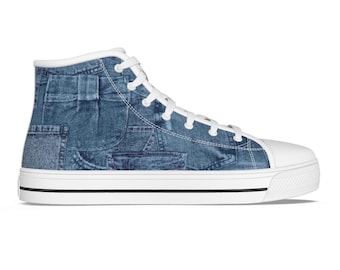 Trendy Women’s Canvas High Tops | Casual Denim Print Sneakers | Stylish Streetwear Shoes