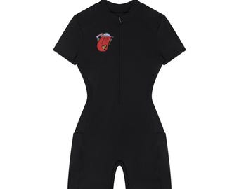 Romper dames met kwartrits en korte mouw | Bodycon-jumpsuit met grafische hartprint | Casual playsuit met stretch uit één stuk