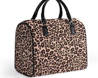 Bolso de mano estilo bowling con estampado de leopardo para mujer / Bolso de mano con estampado animal / Bolso de viaje de moda