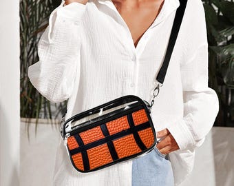 Unisex Basketball Texture Print Transparent Crossbody Bag | Clear See-Through Shoulder Bag | Modern Streetwear Accessory