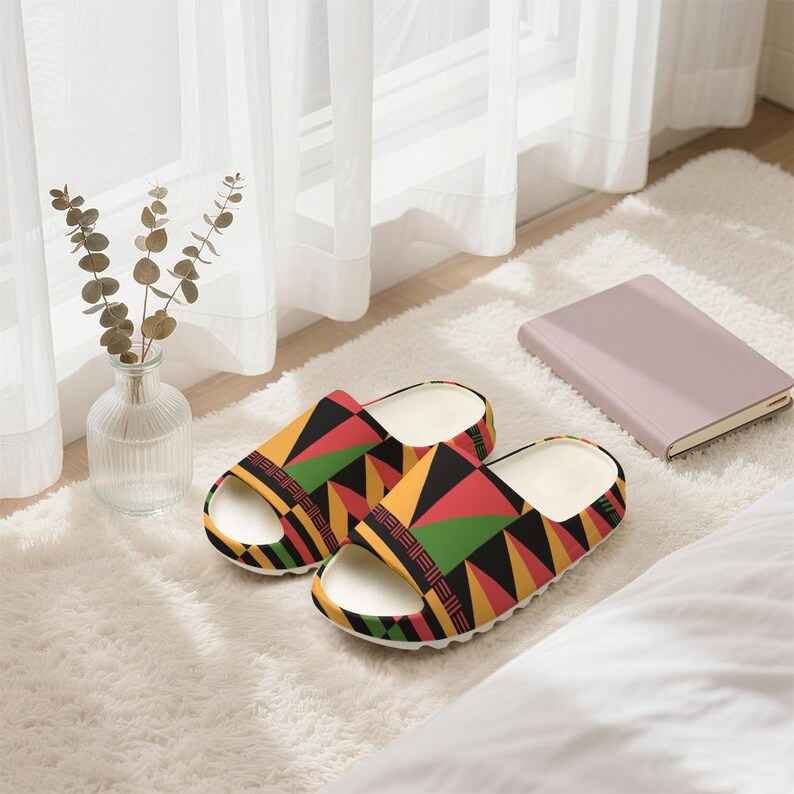 Kente EVA Slippers | African Geometric Pattern | Yeezy Style Slides | Unisex Lightweight Summer Sandals | Tribal Print Slip-On Shoes image 4