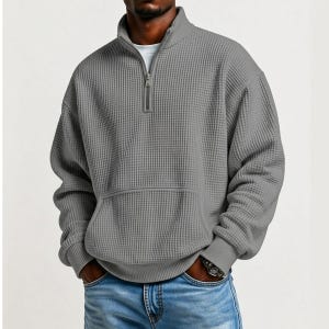 Men’s Quarter Zip Waffle Knit Sweatshirt with Pockets | Casual Half Zip Pullover Lightweight Long Sleeve Top