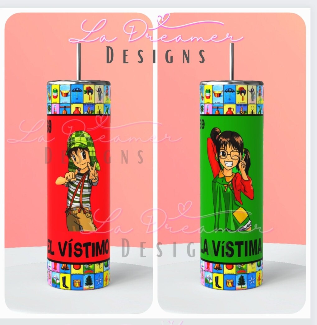 La Vistima and El Vistimo Loteria Tumbler Png, Spanish Tumbler Wrap