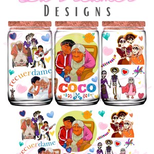 Digital Sublimation Coco 16oz libby wrap, Un poco Loco Libbey Wrap, Recuerdame cup wrap, Miguel and Coco Libbey wrap png, Latin Png
