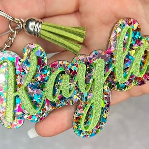 Custom Acrylic Double Layer Name Keychain, Back 2 School Tag, Tassel Keychain, Personalized Name Keychain, Backpack Name Tag, Diaper Bag Tag