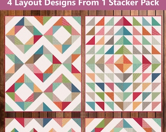 Stacker Quilt Pattern – 4 Layout Designs - Includes Charm Pack (5" squares) and Layer Cake (10" squares) Instructions - INSTANT DOWNLOAD
