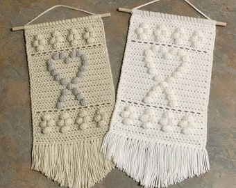 Patrón de crochet para colgar en la pared con lazo de corazón para concientizar sobre el cáncer Diseño de crochet para hacer uno mismo DESCARGA INMEDIATA
